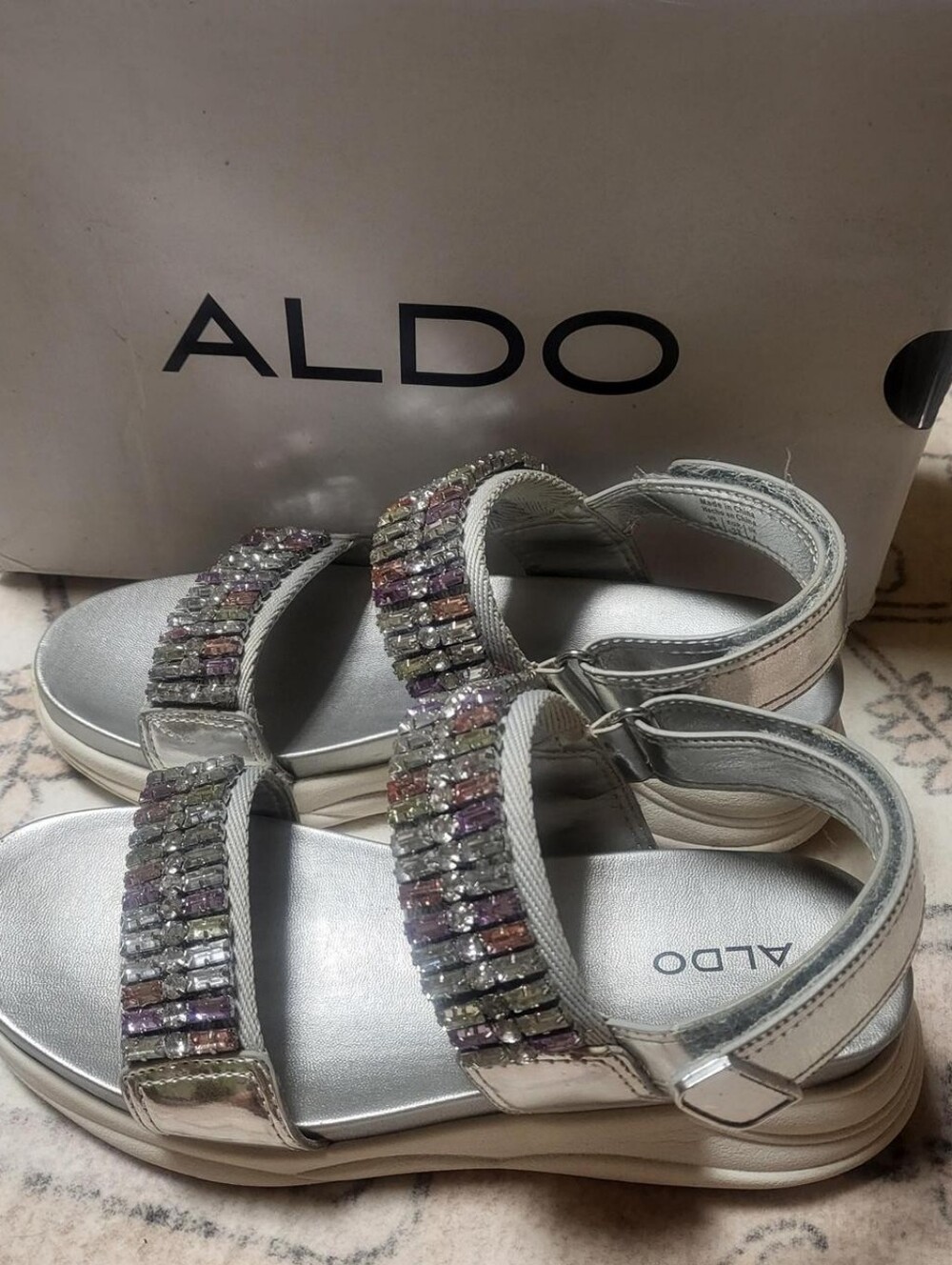 ALDO Silver Crystal-Embellished Platform Sandals